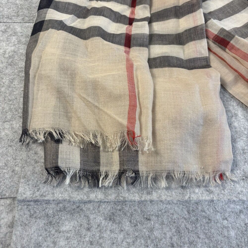 Burberry London Wide Check Wool Silk Scarf Stole Shawl 84" x 29" Made in Italy - Picture 8 of 12